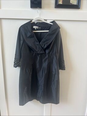 Teri Jon Rickie Freeman Black Satin Cocktail Dress black rhinestones 12